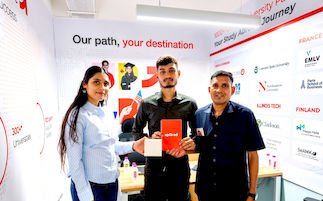 upGrad Jaipur Office - student and parents with the counselling team after their study abroad session